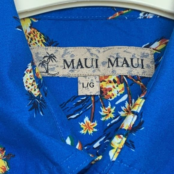 Maui Maui Hawaiian Shirt Blue Hibiscus Drum Lei - Picture 3 of 7